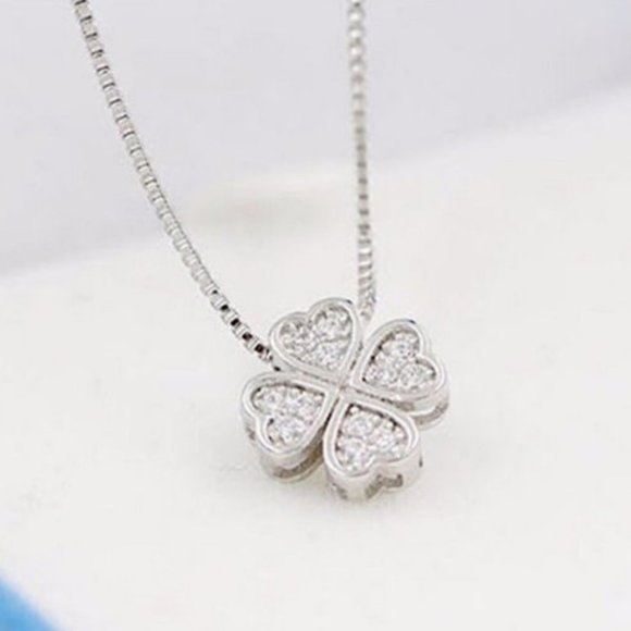 Jewelry - NEW 925 Sterling Silver Diamond Clover Necklace A